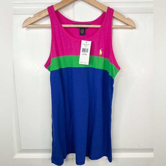 Polo Ralph Lauren Colorblock Tank Top Multicolor Casual Pink Blue Girls Size XL - Picture 7 of 8